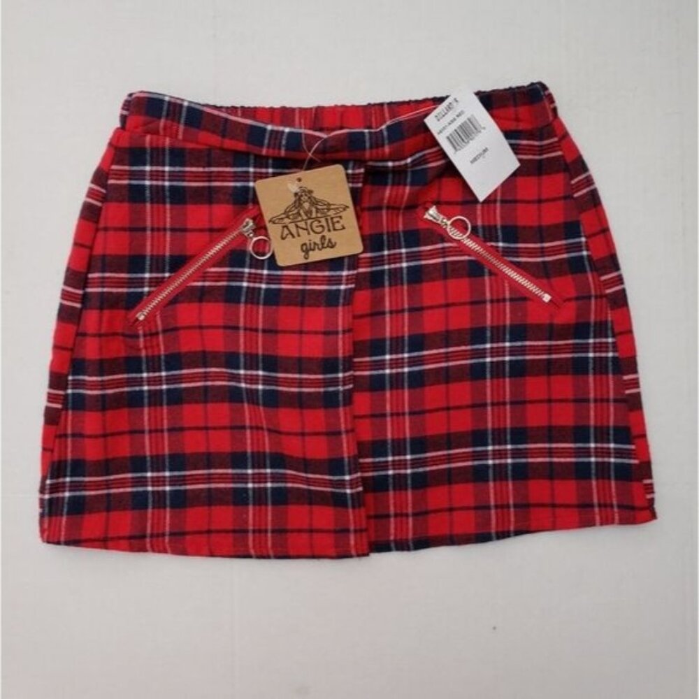 Angie Girls - red plaid, wrap short skirt, size medium
